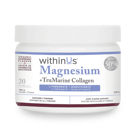withinUs Magnesium L-Threonate + TruMarine® Collagen Jar - RASPBERRY - 20 Servings