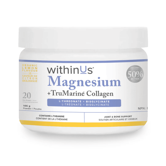withinUs Magnesium L-Threonate + TruMarine® Collagen Jar - LEMON - 20 Servings