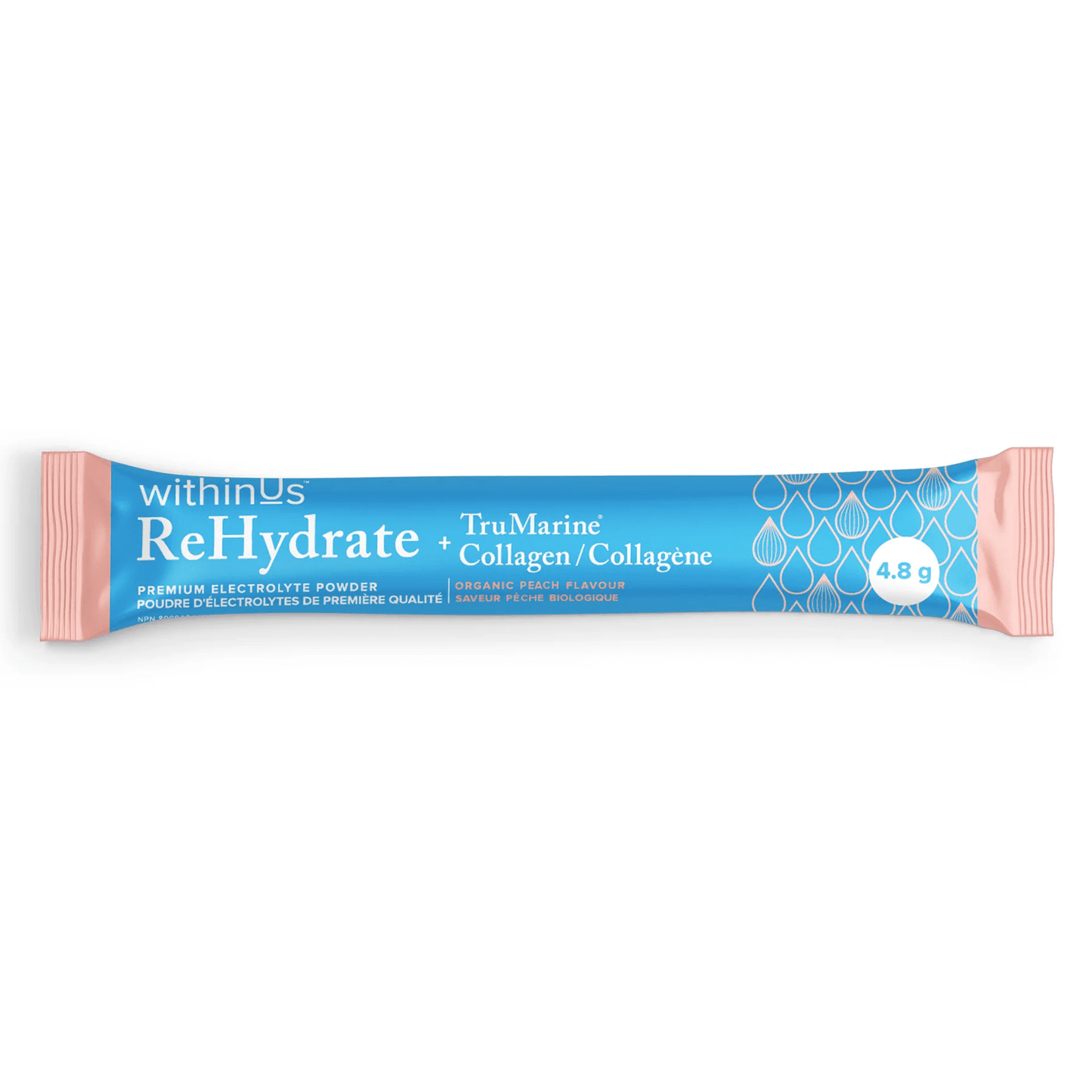 withinUs ReHydrate™ + TruMarine® Collagen 50ct - Peach Stick Packs
