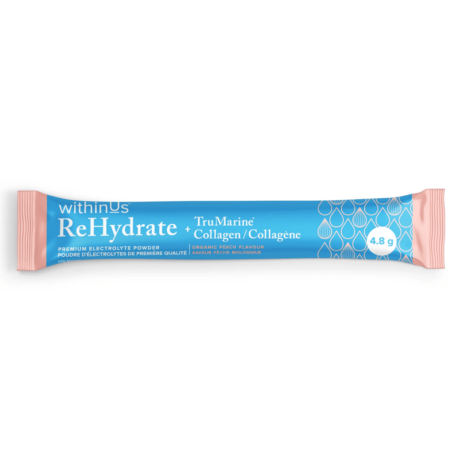 withinUs ReHydrate™ + TruMarine® Collagen 50ct - Peach Stick Packs