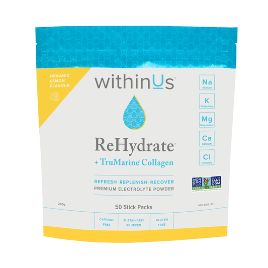 withinUs ReHydrate™ + TruMarine® Collagen 50ct - Lemon Stick Packs