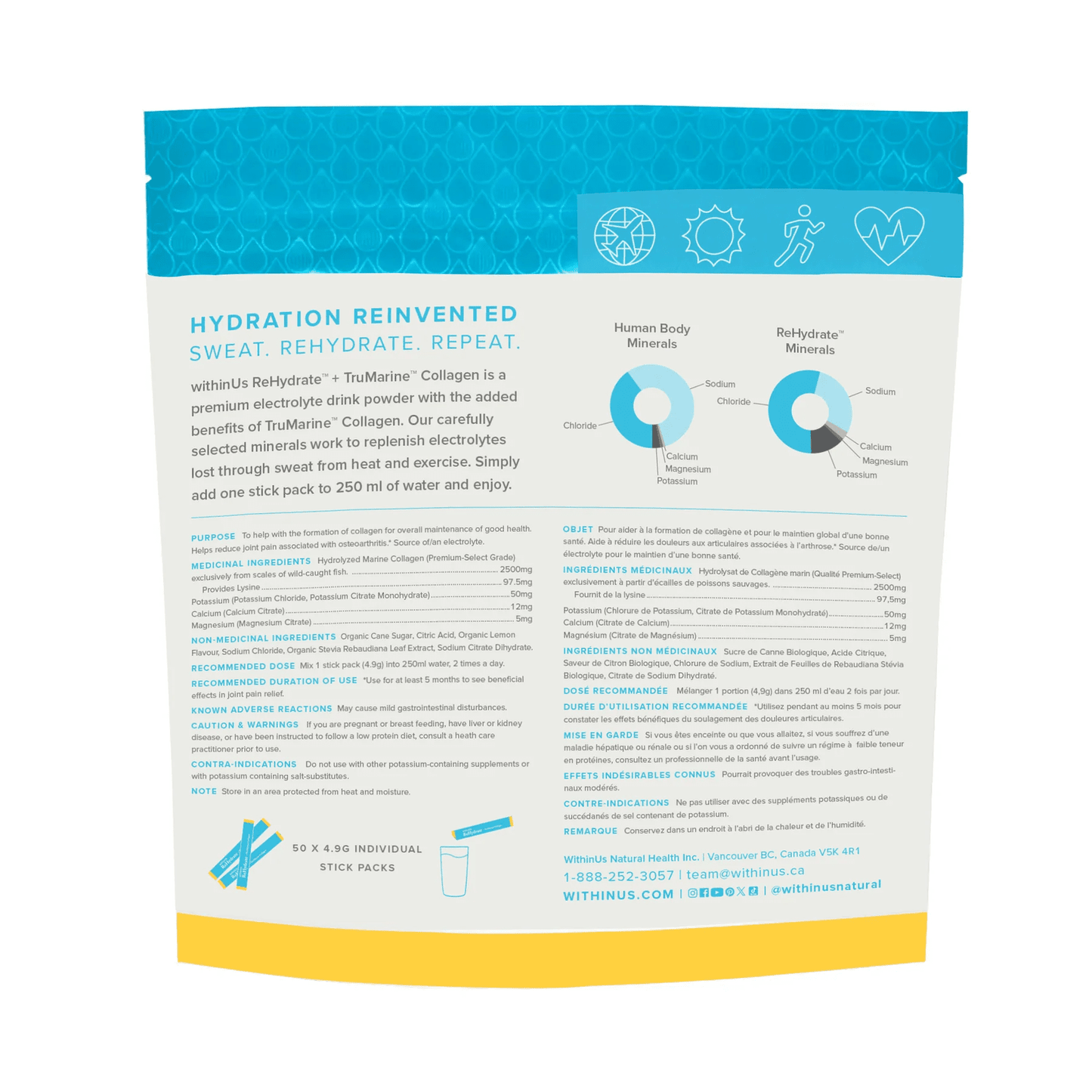 withinUs ReHydrate™ + TruMarine® Collagen 50ct - Lemon Stick Packs