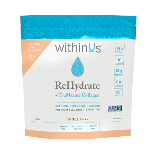 withinUs ReHydrate™ + TruMarine® Collagen 50ct - Peach Stick Packs