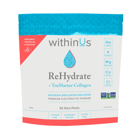 withinUs ReHydrate™ + TruMarine® Collagen 50ct - Tropical Stick Packs