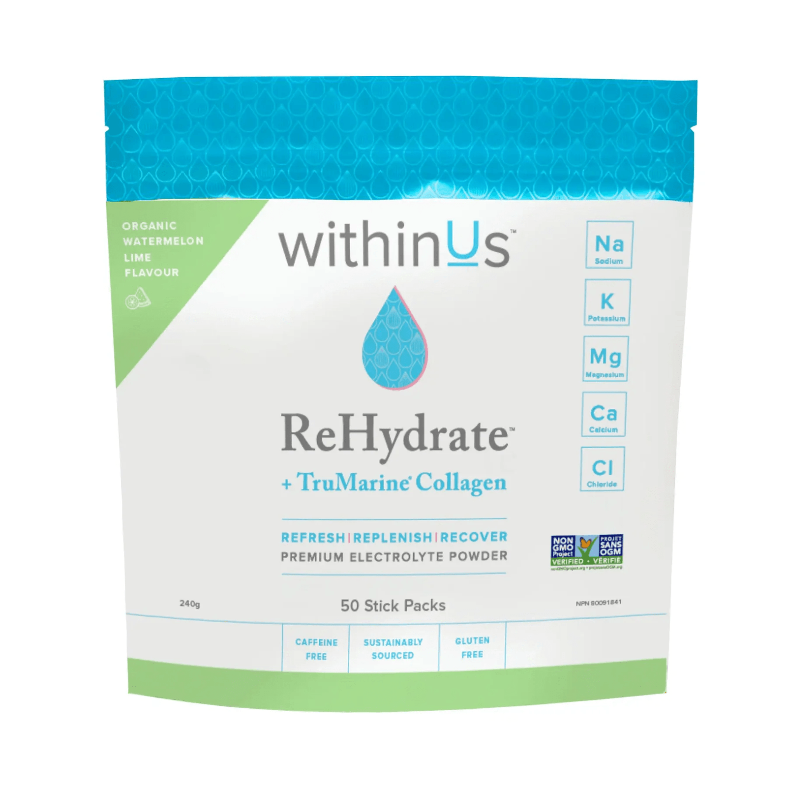 withinUs ReHydrate™ + TruMarine® Collagen 50ct - Watermelon Lime Stick Packs