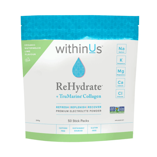 withinUs ReHydrate™ + TruMarine® Collagen 50ct - Watermelon Lime Stick Packs