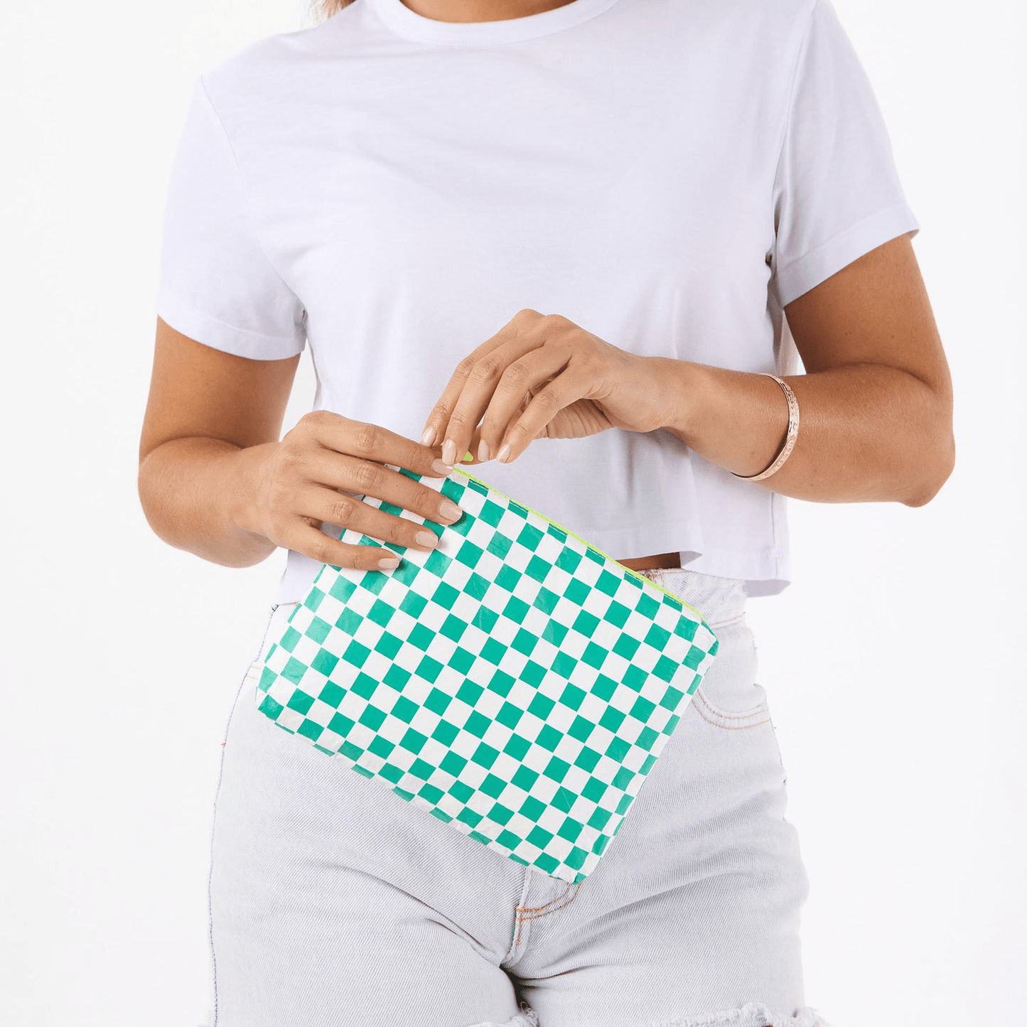 Petite Check Small Pouch - Grove