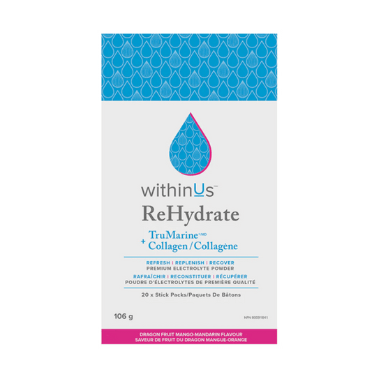 withinUs ReHydrate + TruMarine® Collagen 20ct - Dragonfruit Mango-Mandarin Stick Packs