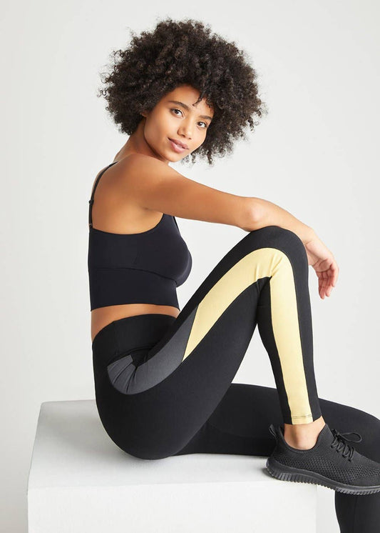 Rachel Shaping Legging with Racing Stripe - Black/Lemon Drop