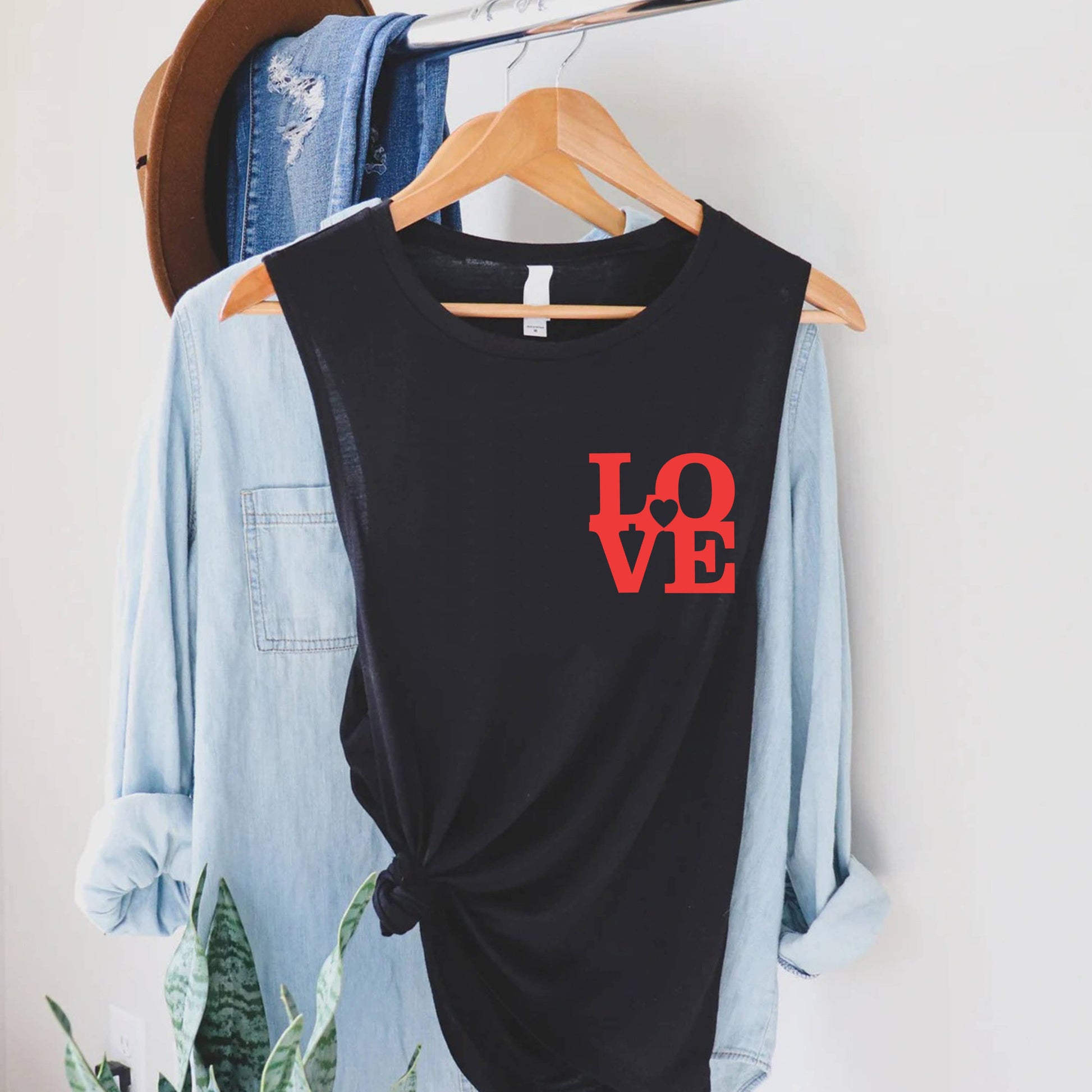 LOVE Jersey Muscle Tank Top - Black w/ Red