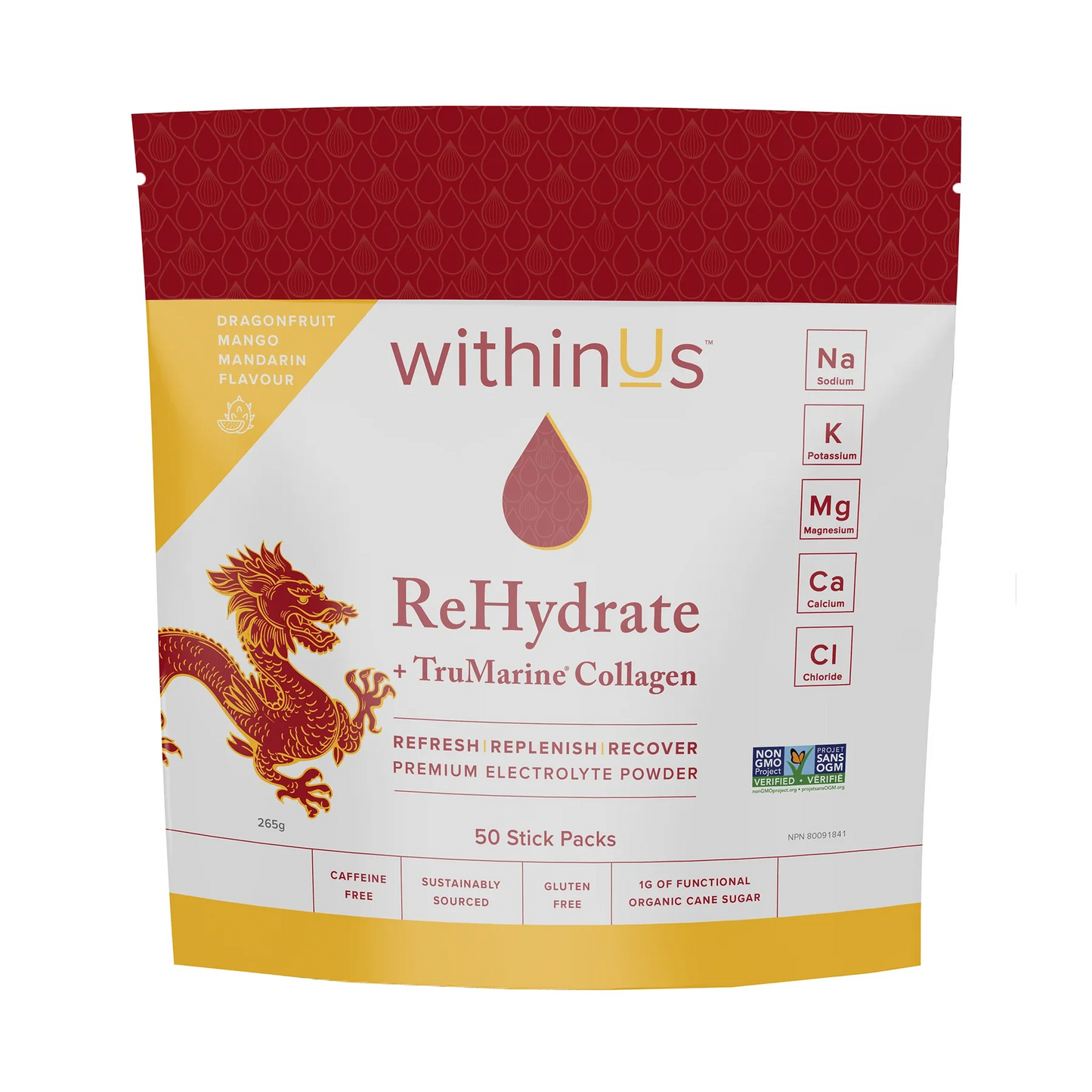 withinUs Rehydrate + TruMarine® Collagen 50ct - Dragonfruit Mango-Mandarin Stick Packs