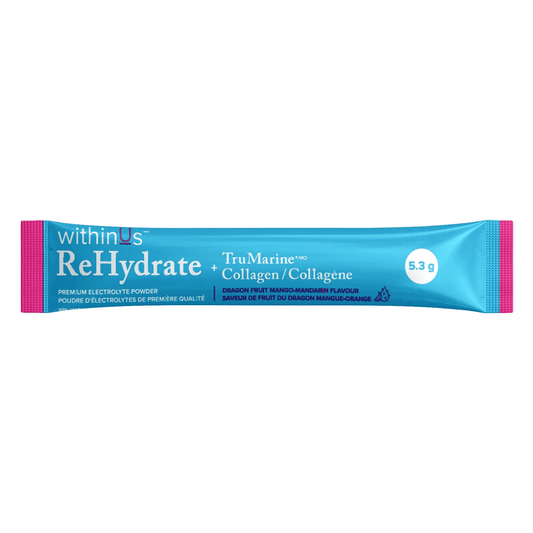 withinUs ReHydrate + TruMarine® Collagen 20ct - Dragonfruit Mango-Mandarin Stick Packs