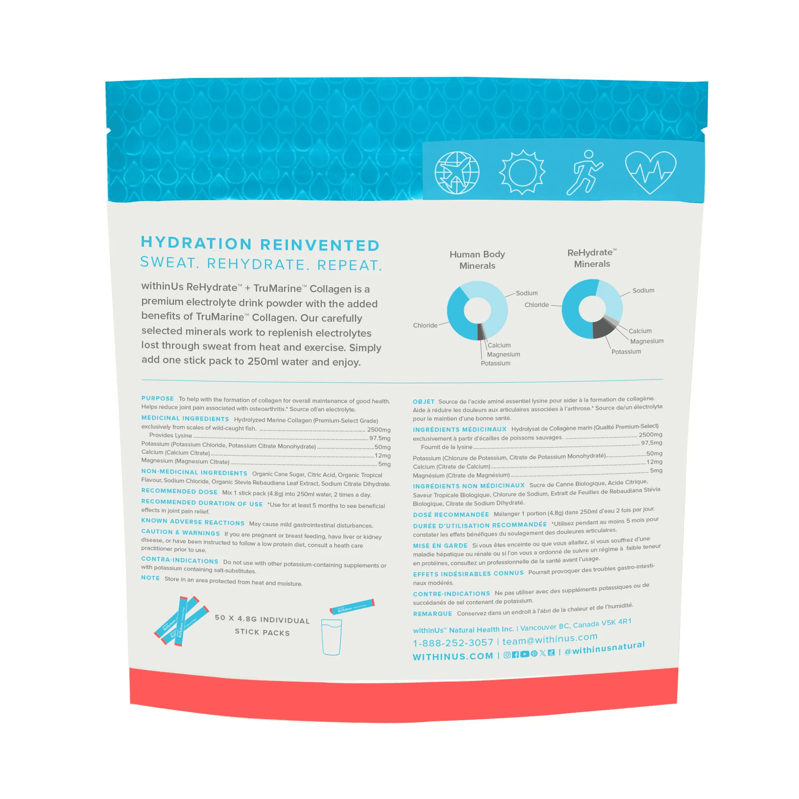 withinUs ReHydrate™ + TruMarine® Collagen 50ct - Tropical Stick Packs