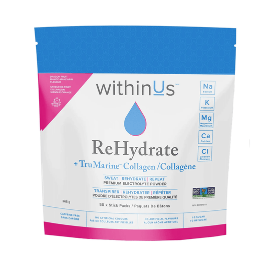 withinUs Rehydrate + TruMarine® Collagen 50ct - Dragonfruit Mango-Mandarin Stick Packs