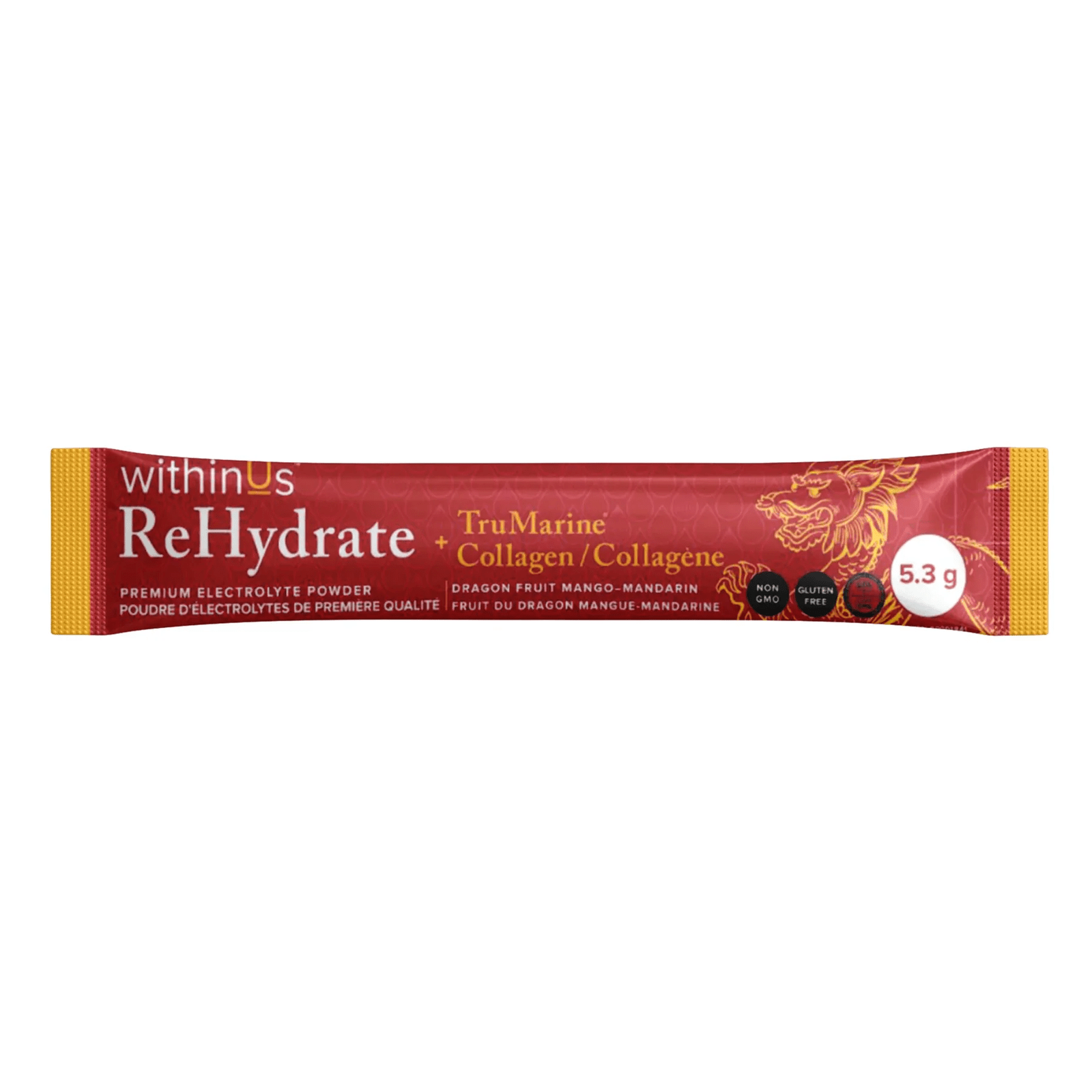 withinUs Rehydrate + TruMarine® Collagen 50ct - Dragonfruit Mango-Mandarin Stick Packs