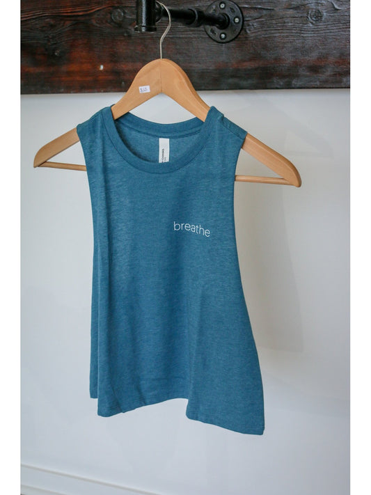 Breathe Racerback Cropped Tank - Heather Deep Teal
